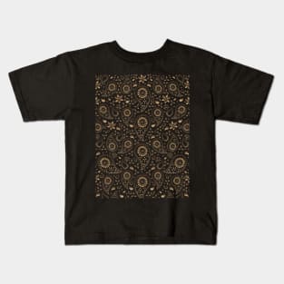 Beautiful Paisley Floral Pattern - Shades of Gold on Black Kids T-Shirt